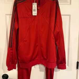 Adidas Red Tracksuit with Black Stripes